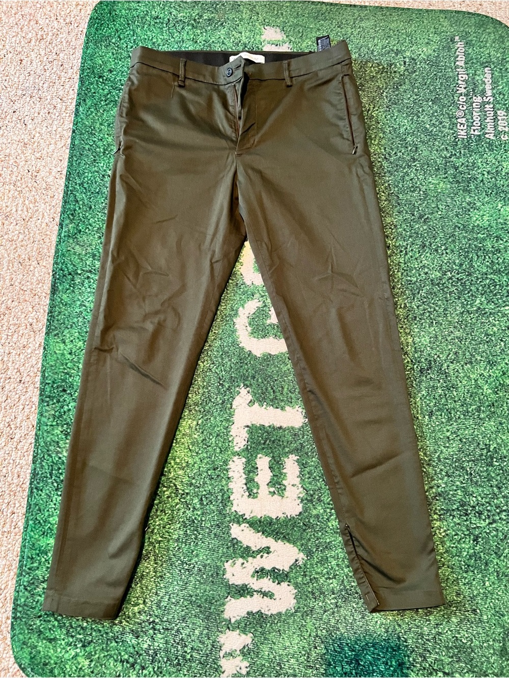 Men’s Zara Dark Olive Skinny fit Tapered Chinos Size 32